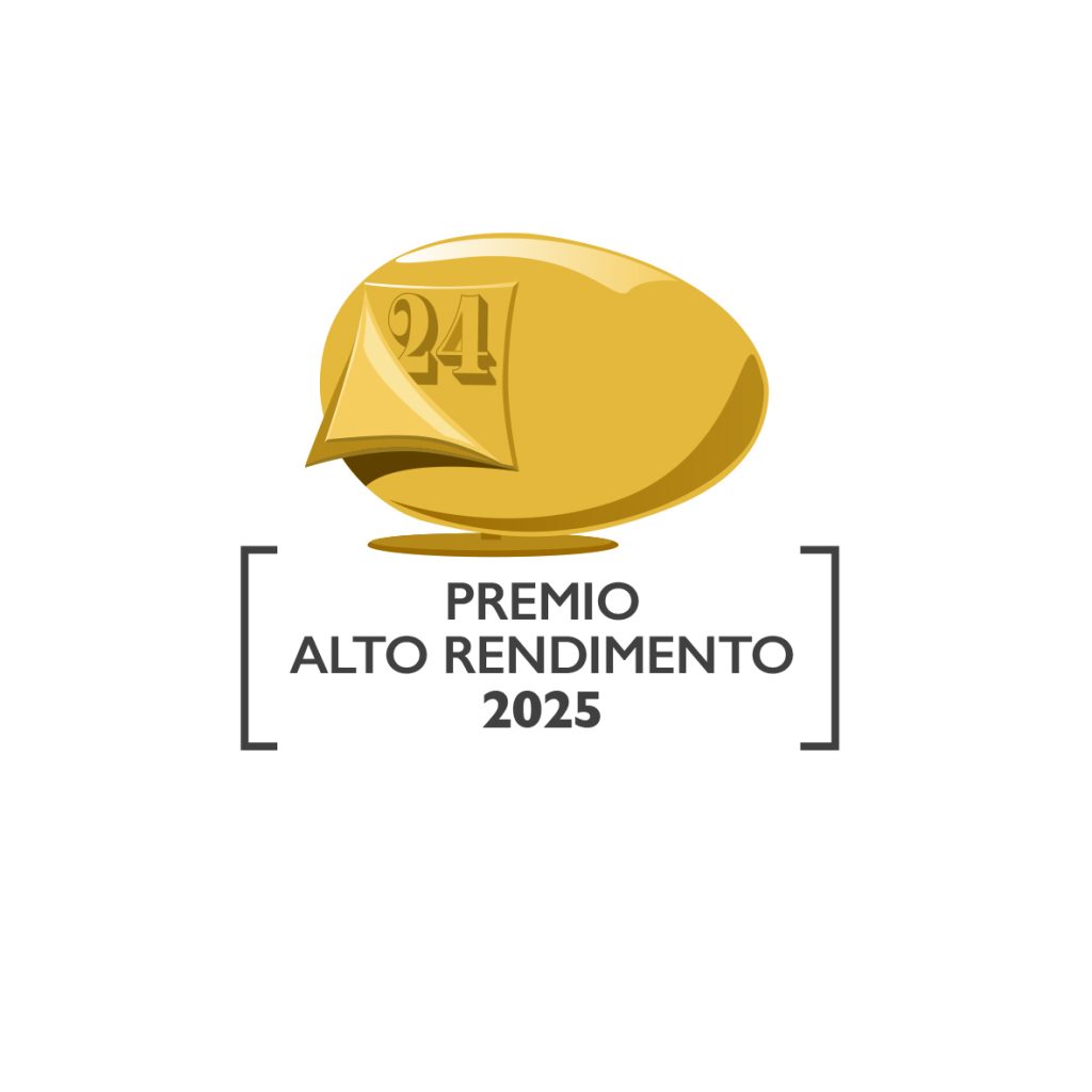 Trofeo dorato con numero 24, testo "PREMIO ALTO RENDIMENTO 2025".