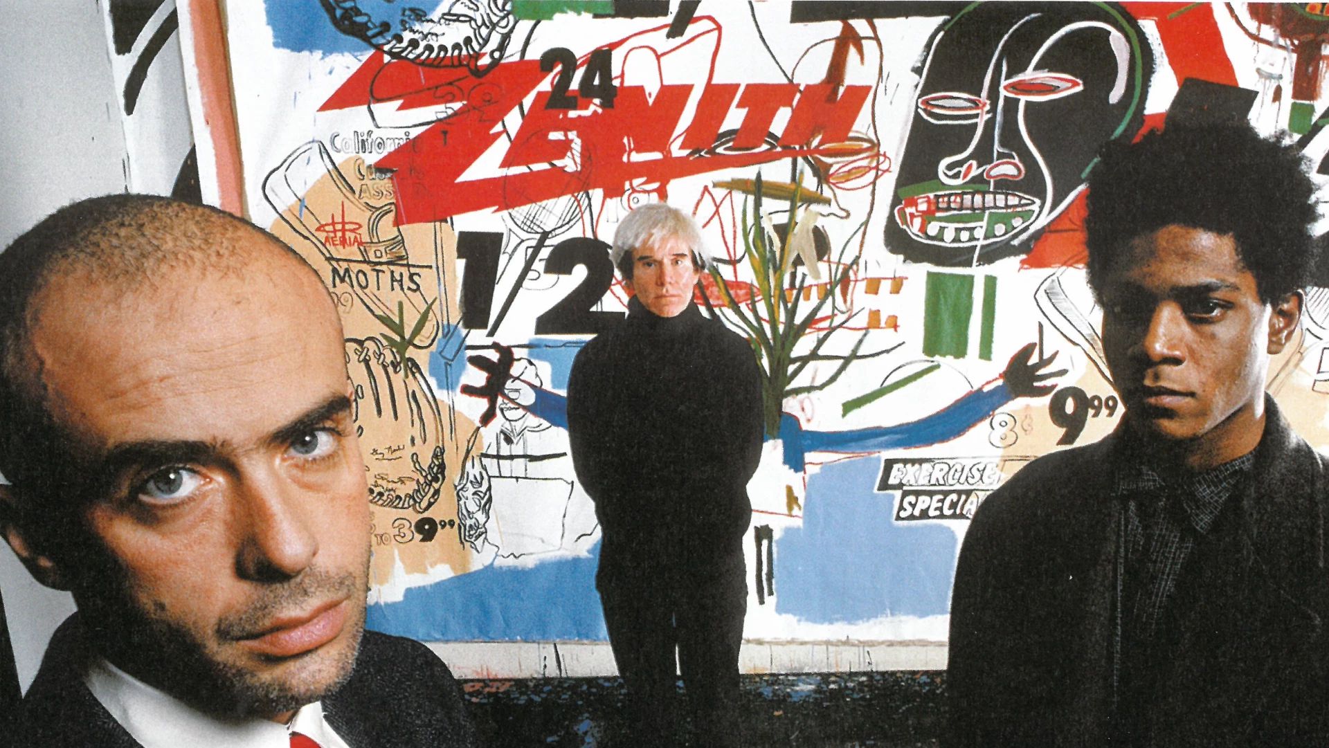 Warhol e Basquiat (con l'artista Francesco Clemente) davanti a una delle loro opere