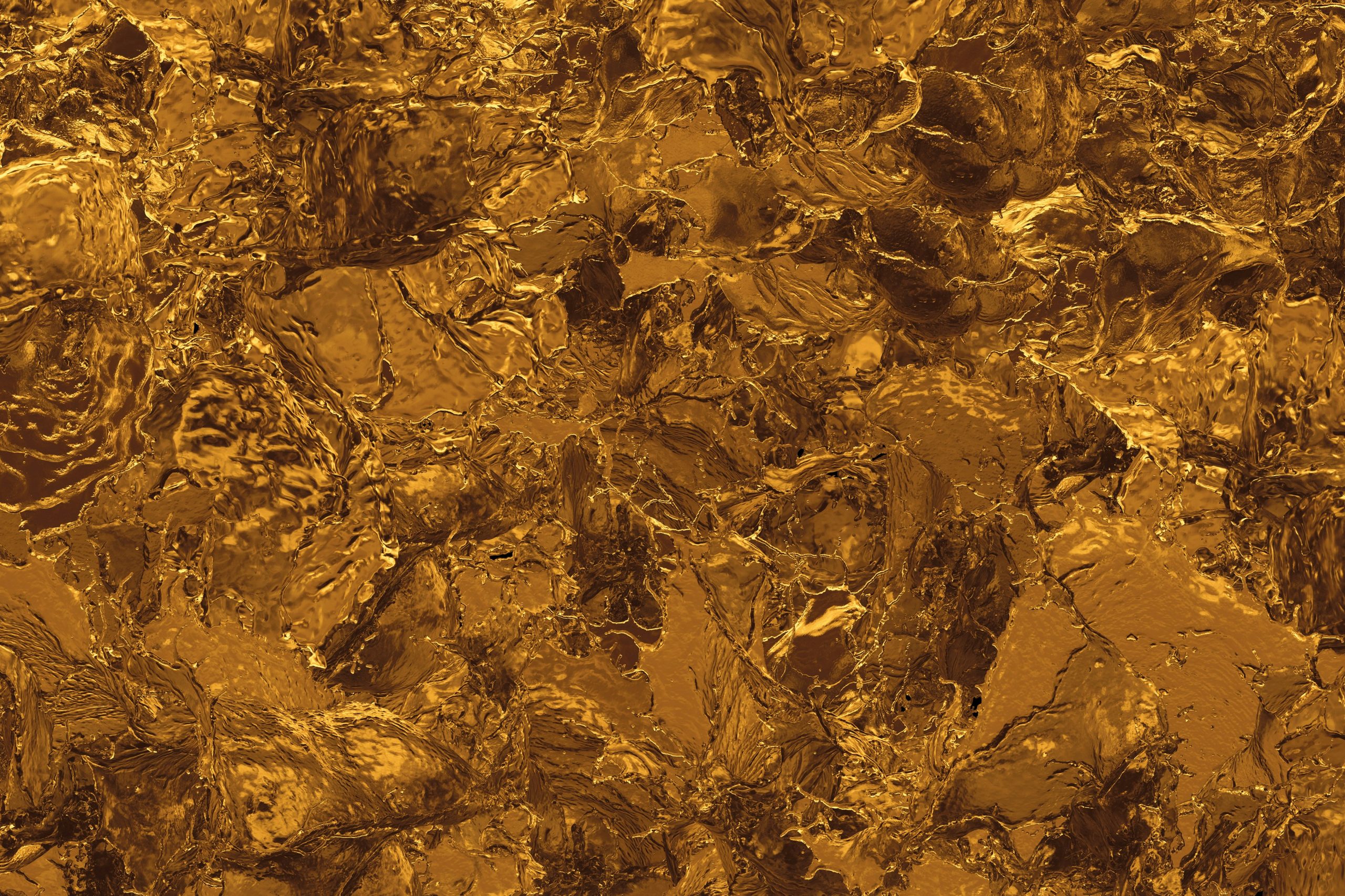 Una vista ravvicinata di una superficie testurizzata astratta con varie tonalità di oro metallico, che crea un effetto scintillante. L'immagine sembra essere un motivo di sfaccettature irregolari e riflettenti.