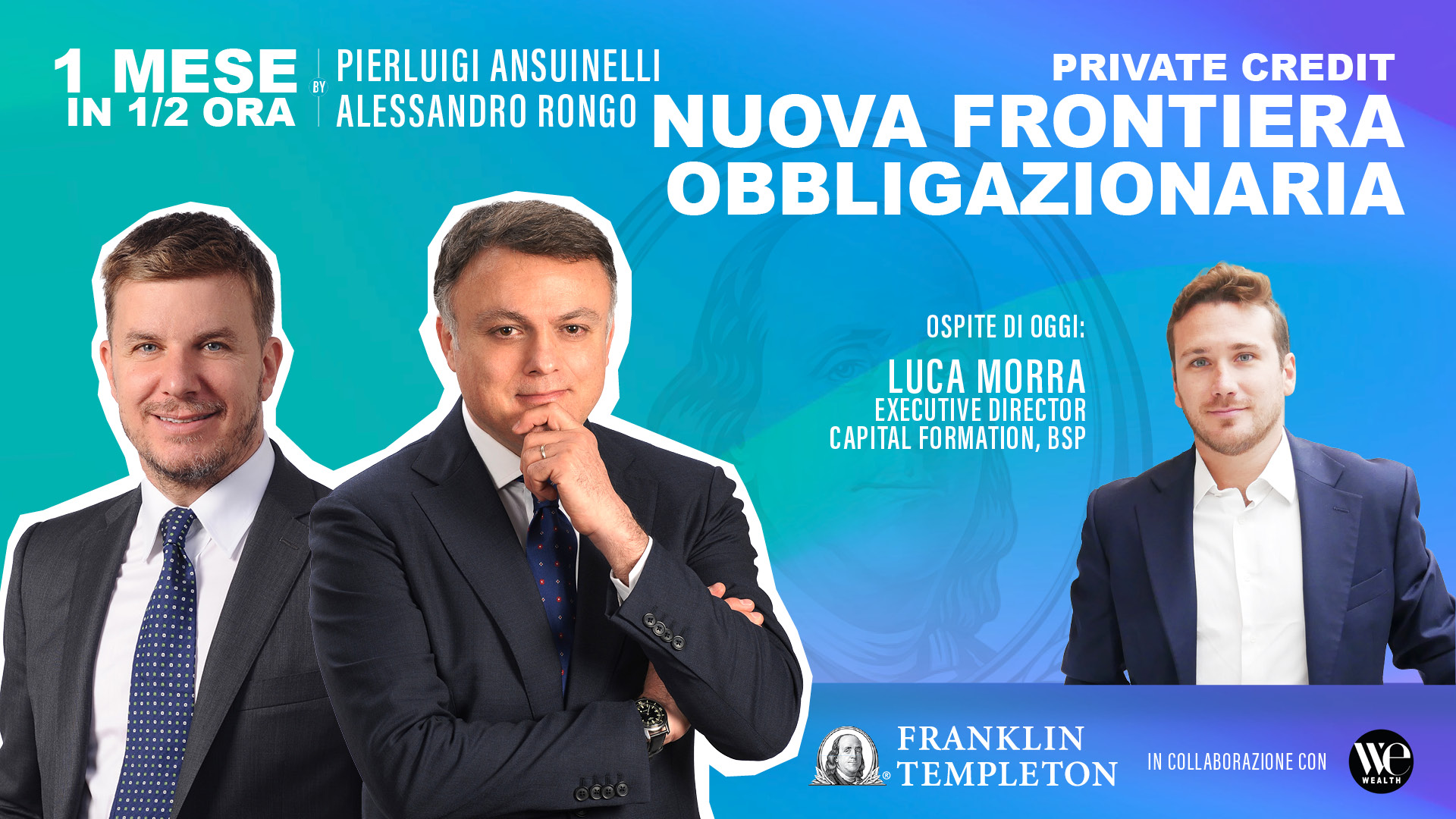 Tre uomini in abito, testo su "Nuova Frontiera Obbligazionaria" e "Private Credit".