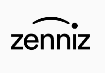 Logo Zenniz nero su sfondo bianco, con un punto e un arco sopra la "i".