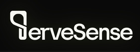 Logo bianco su sfondo nero con il testo "ServeSense" e un simbolo stilizzato.
