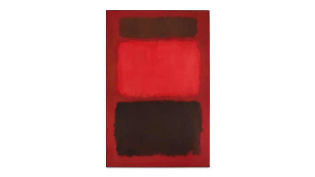 Tre rettangoli sfumati: marrone scuro, rosso acceso e marrone scuro su sfondo rosso.