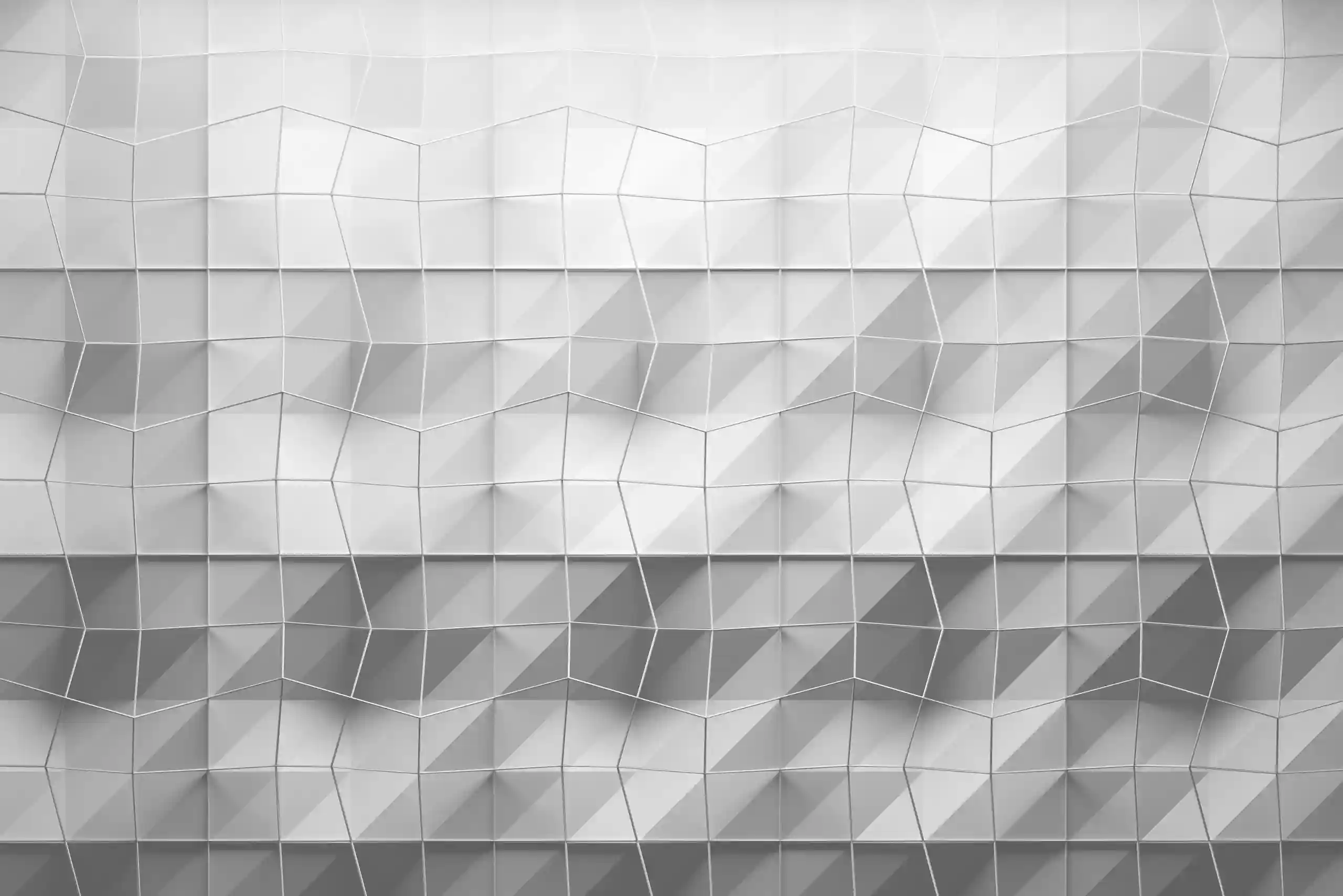 Superficie geometrica tridimensionale con quadrati sfalsati e ombre nette.