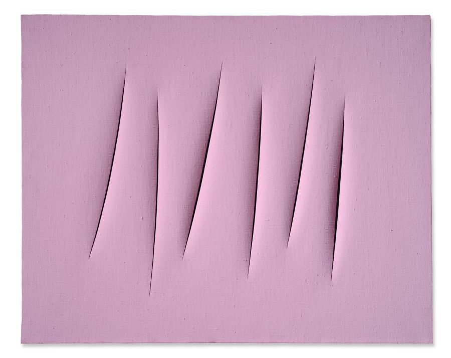 Lucio Fontana Concetto spaziale Attese tela rosa con cinque tagli 1966 asta Christie's Thinking Italian