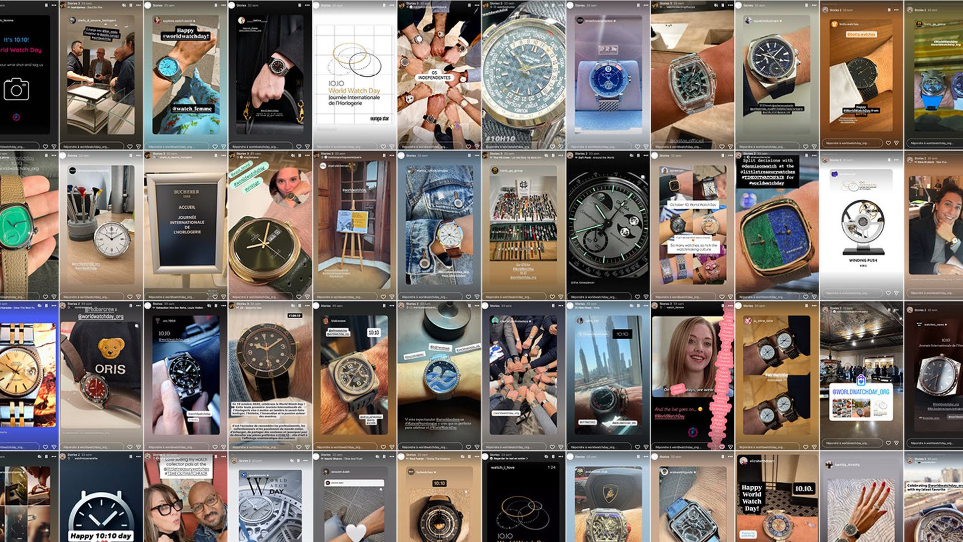 Collage di foto di orologi al polso condivise sui social per il World Watch Day 2026