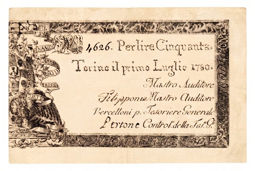 Antico biglietto di credito del Regno di Sardegna periodo sabaudo