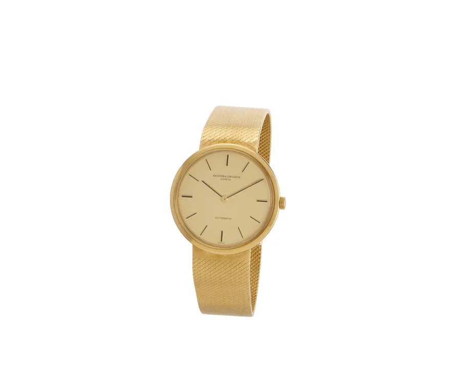 Orologio da polso Vacheron Constantin in oro giallo con cinturino a maglia.