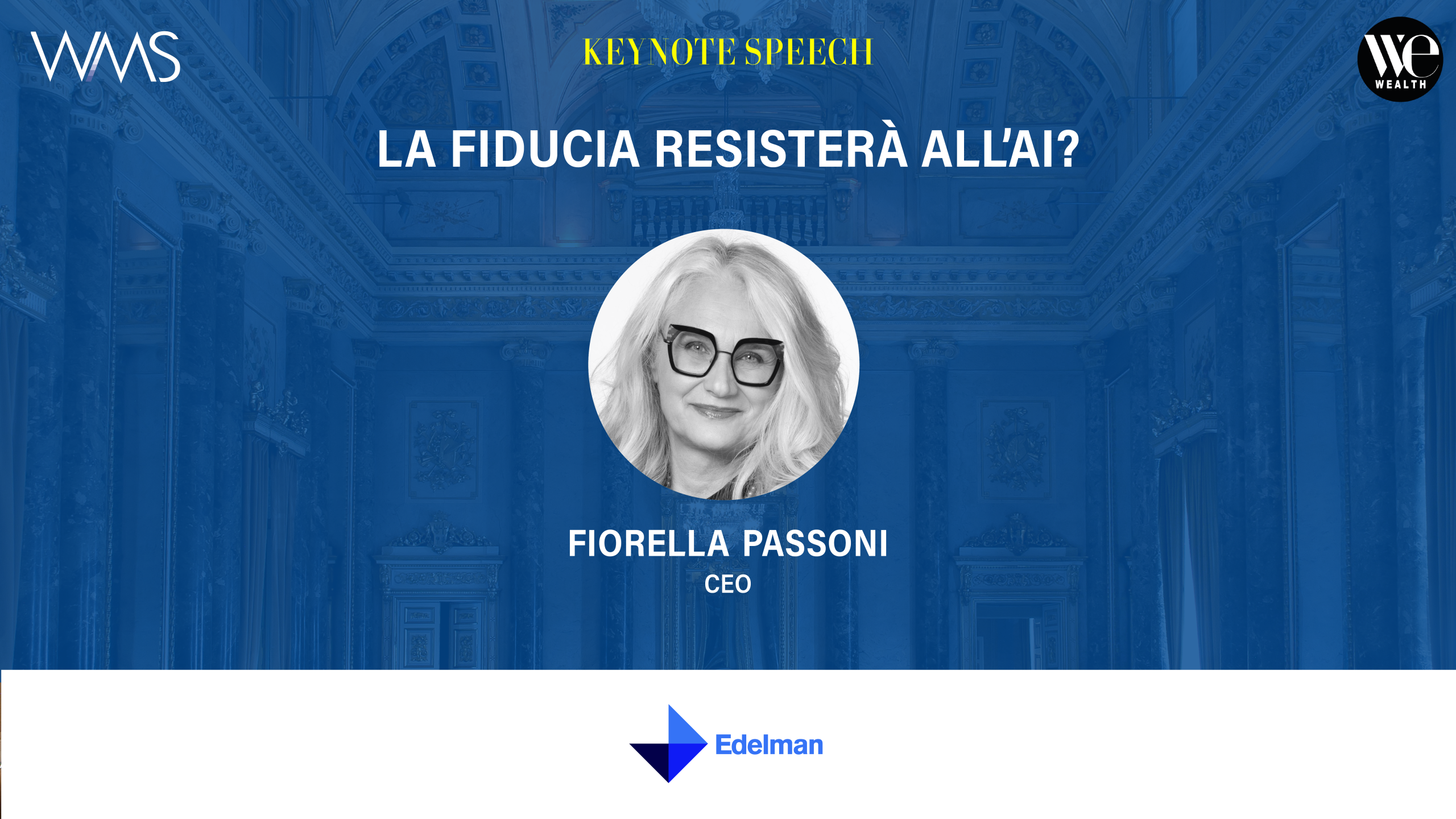 Fiorella Passoni, CEO, in un ritratto circolare, con titolo "La fiducia resisterà all'AI?".